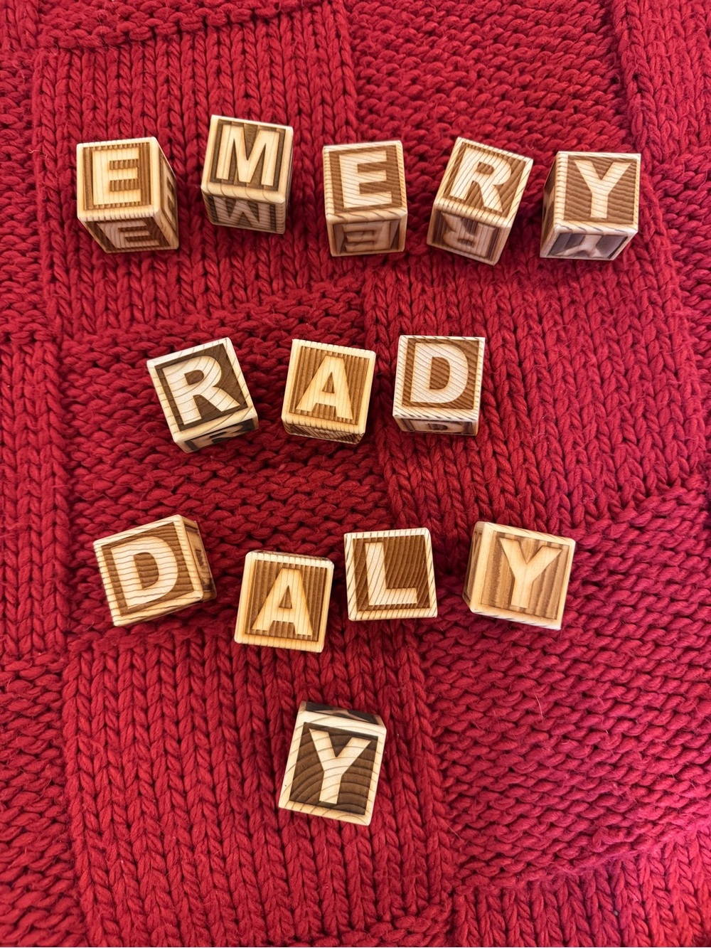 Handmade Wooden Alphabet Blocks - Natural (EMERY, RAD, DALY, MERRY, DAY, DEAL)